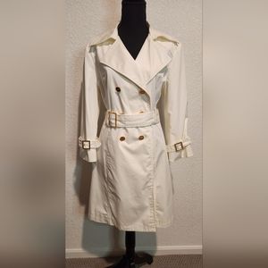 ST. JOHN | belted coat | gold accent | white | large | jacket | trench